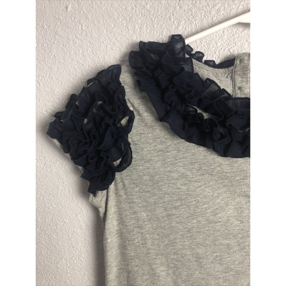 Twelve by Twelve Los Angeles Gray Top With Navy Ruffles Size Small Cute - Picture 2 of 6